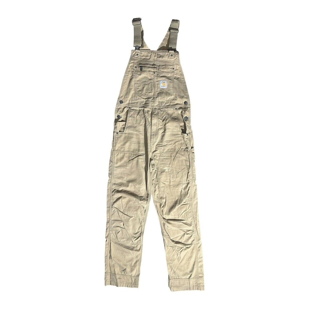 Carhartt Double Knee Work Overalls Bibs OR2987-M Distressed 30x34 Beige Tan